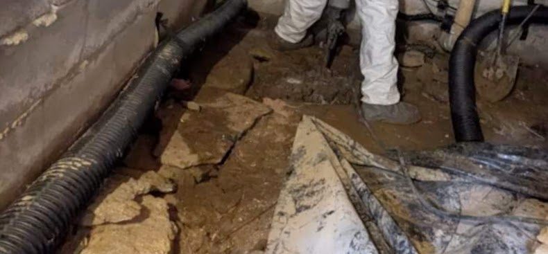 Before: an open trench along the block wall with black drain pipe laid in it