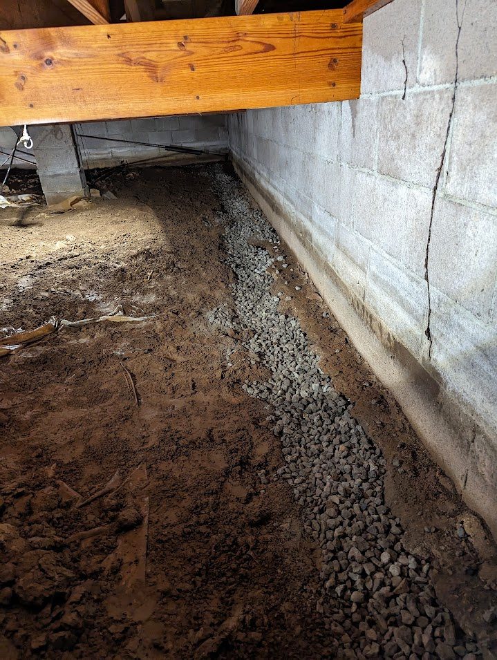 Gravel-filled interior wall perimeter