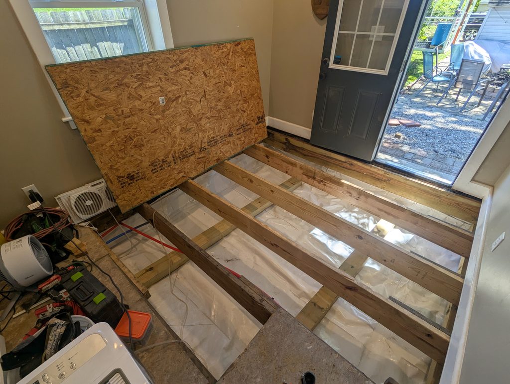 Open interior floor with exposed timber framing