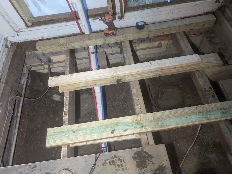Replacement lumber in an opened floor